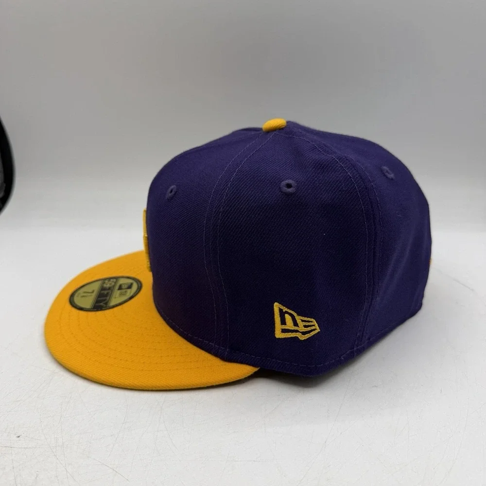 New Era 59Fifty Los Angeles Dodgers Hat Cap Sz 7 1/8 Fitted Purple Gold MLB